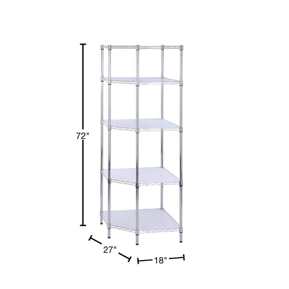 Honey-Can-Do Chrome 5-Tier Corner Metal Wire Shelving Unit (18 in. W x 72 in. H x 27 in. D) SHF-04886