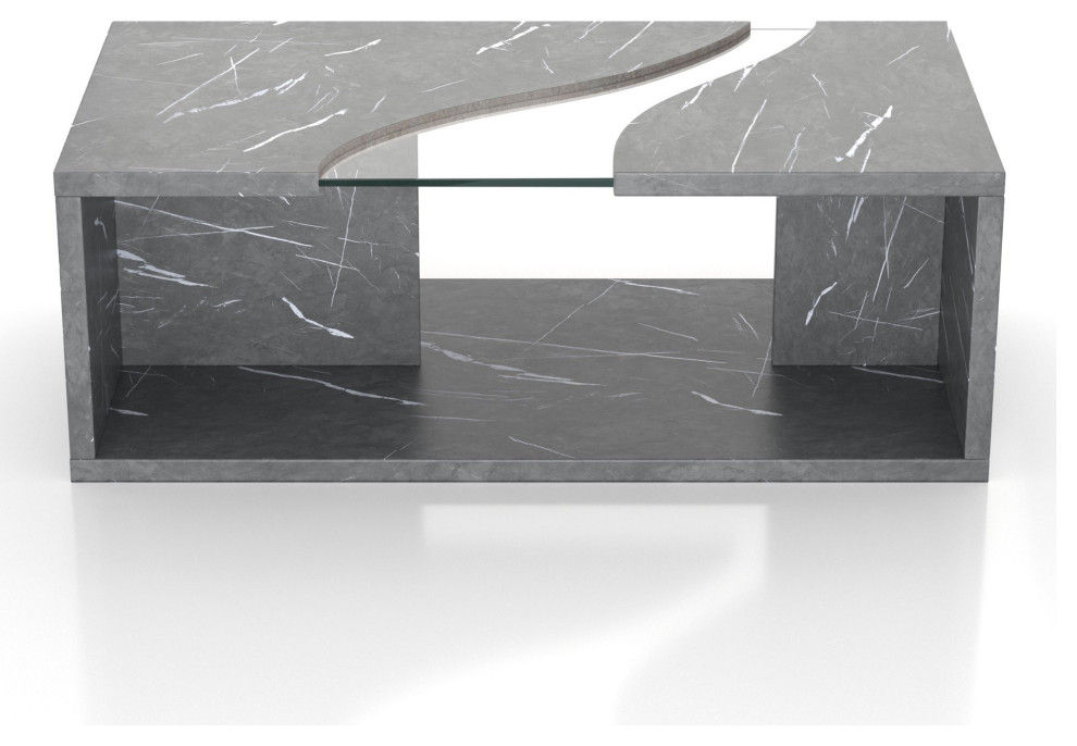 Sophisticated Coffee Table  Cement Faux Marble Body  Curved Glass Accented Top   Contemporary   Coffee Tables   by Declusia  Houzz