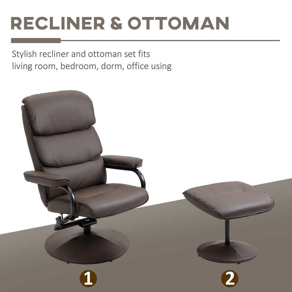 HOMCOM Recliner Chair with Ottoman  Swivel PU Leather High Back Armchair w/ Footrest Stool  135° Adjustable Backrest