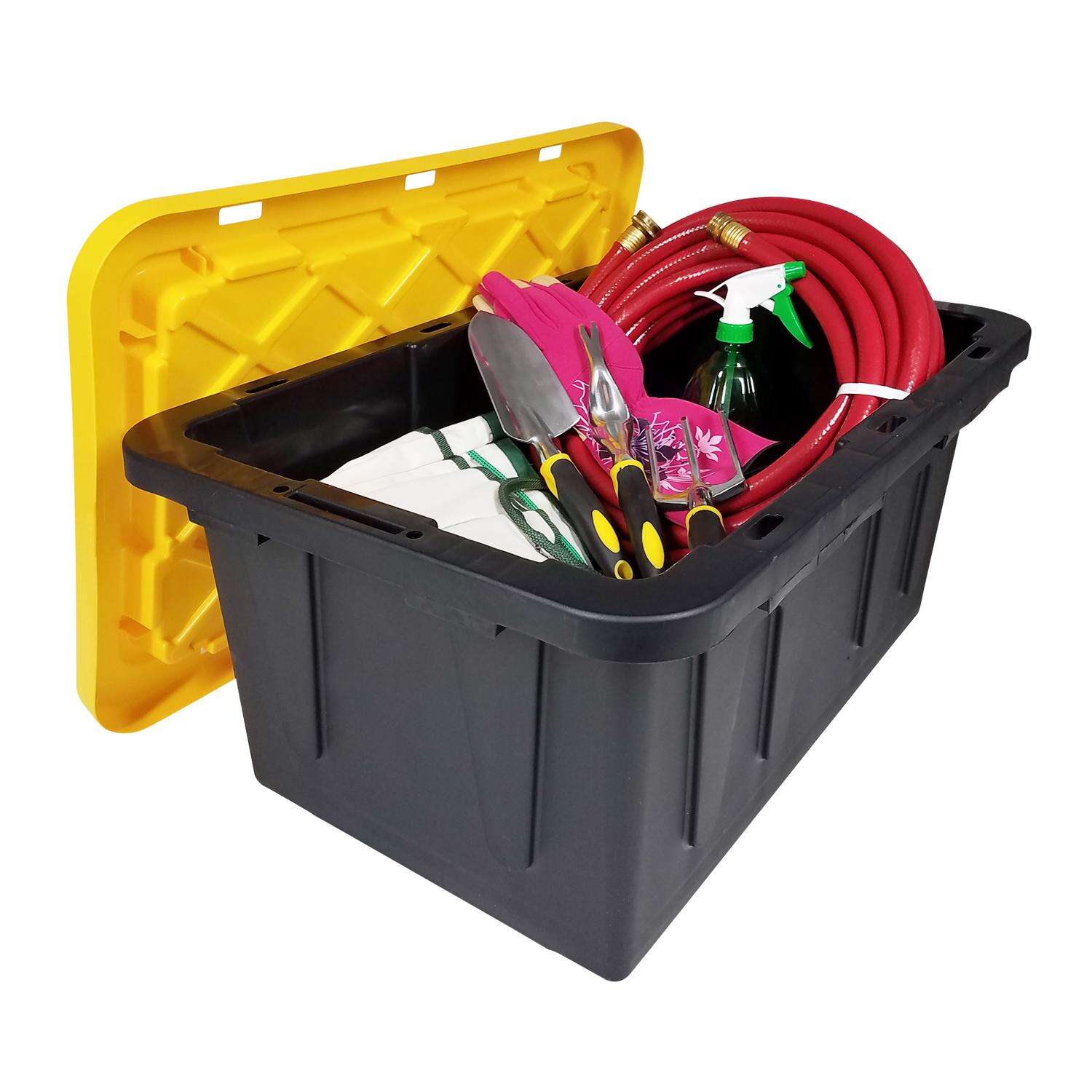 Homz Durabilt 15 gal Black/Yellow Storage Tote 12-1/4 in. H X 26 in. W X 17-3/4 in. D Stackable