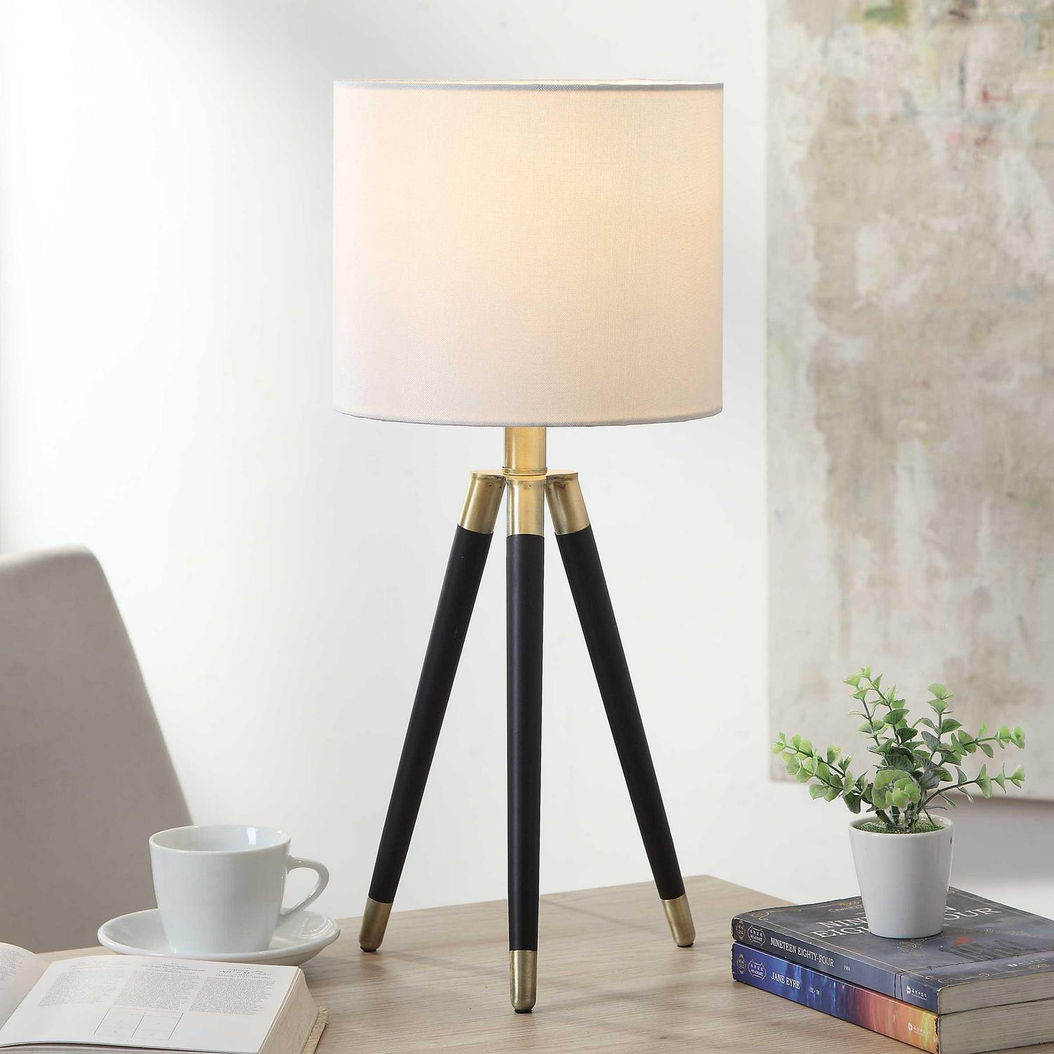 Iggy  Black， Gold Tripod Table Lamp  White Hardback Fabric Shade