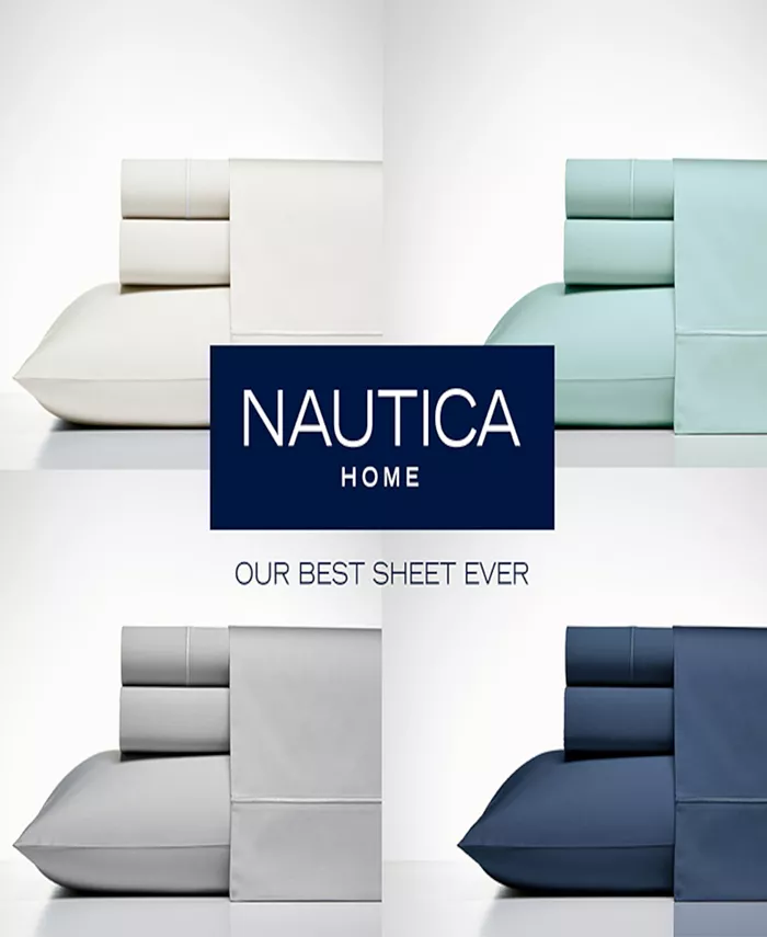 Nautica Regatta Cotton Sateen T400 4-Piece Sheet Set， Queen