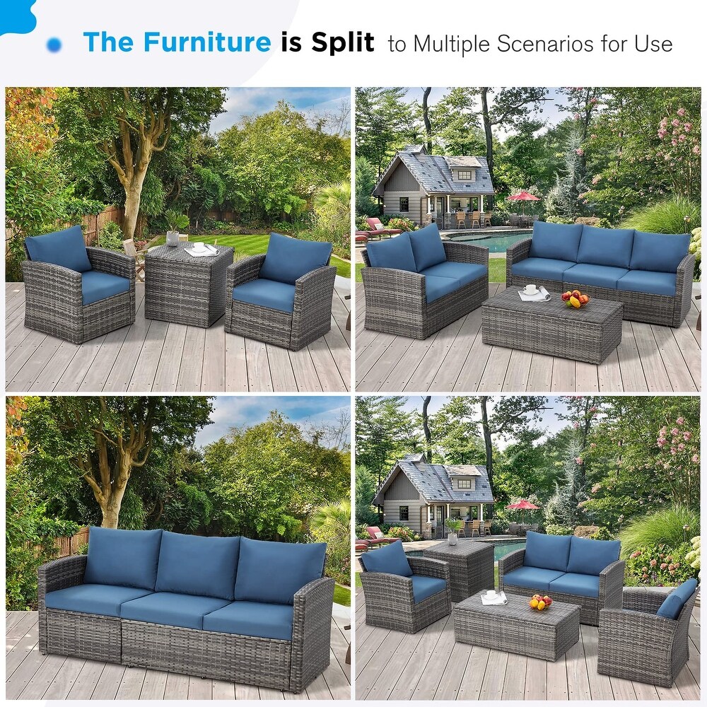 AECOJOY 7 Pieces Patio Sectional Sofa Outdoor Wicker Furniture Set