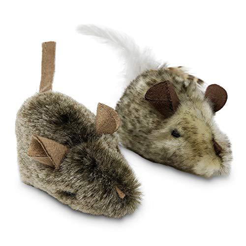 OurPets Play-N-Squeak Twice the Mice Cat Toy， 2pc Interactive Cat Toy， Catnip