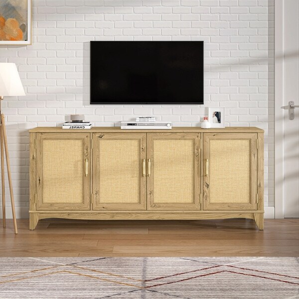 71 in. Natural Wood TV Stand for TVs up to 80 in. with Storage