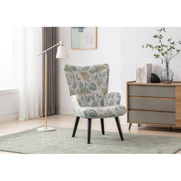 Stylish Accent Chair Linen Tufted Wingback Leisure Chair Arm Side Chair with Solid Wood Legs for Living Room Bed Room