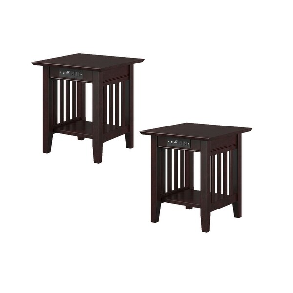 Mission Solid Wood End Table with USB Charger Set of 2