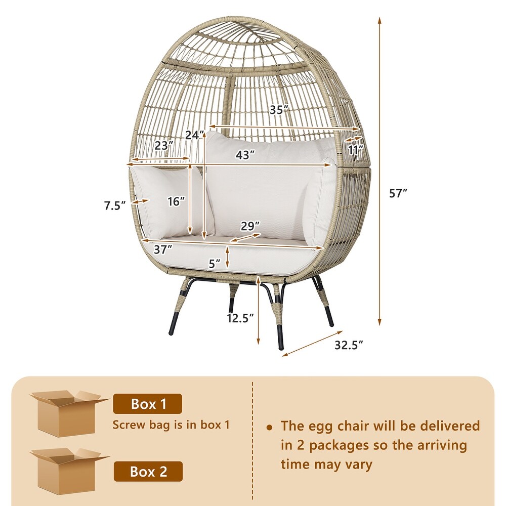 Gymax Patio Rattan Oversized Wicker Egg Chair Stationary Lounge Basket