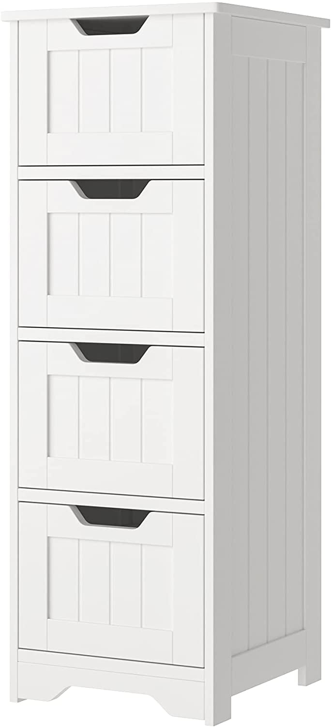 Homfa Modern Bathroom Floor Cabinet with 4 Drawers, Free Standing  Medicine Cabinet Storage Organizer Units for Kitchen Living Room Bedroom, White