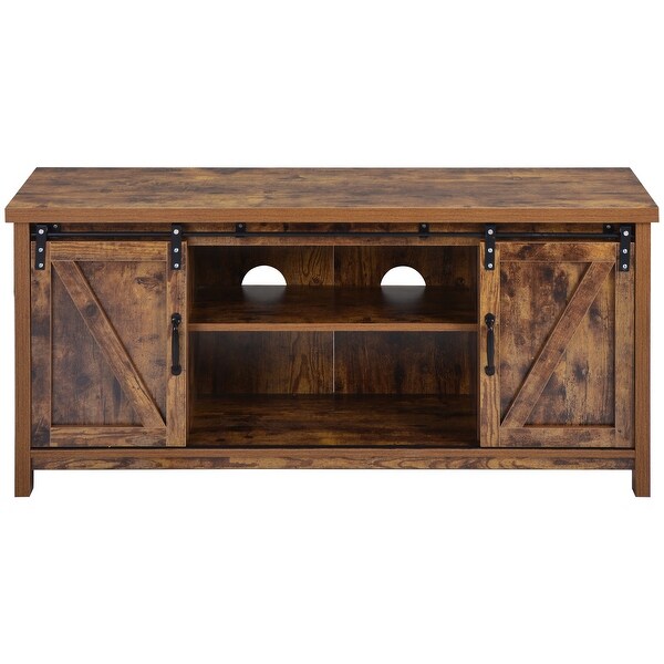 52''W Retro Rustic Wooden TV Stand Console with 2 Front Sliding Door TV Cabinet Entertainment Center