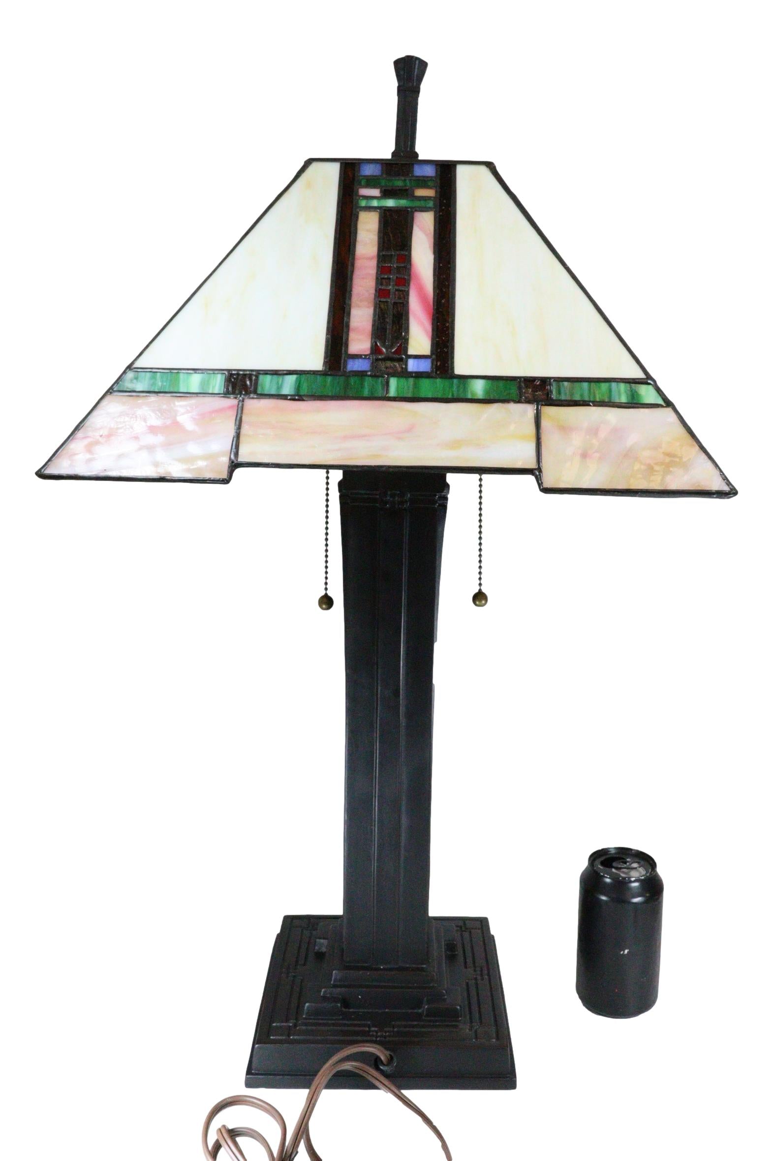 Louis Tiffany Mission Style Geometric Vectors Stained Glass Shade Table Lamp