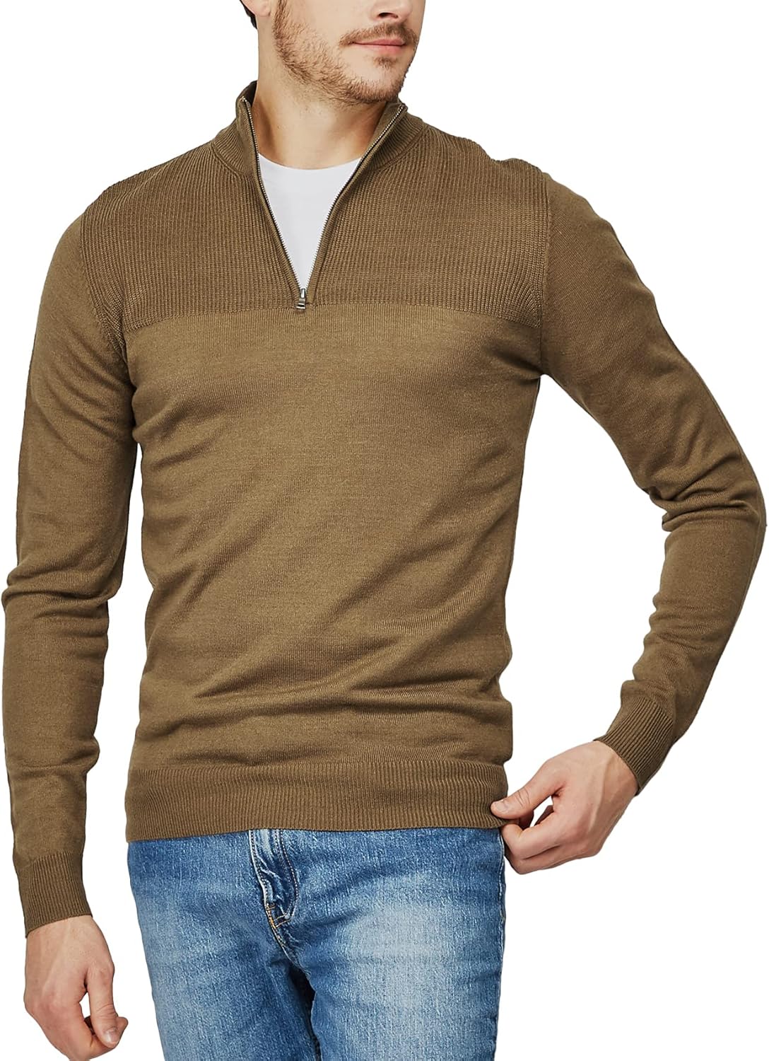 H2H Mens Casual Slim Fit Pullover Sweaters Long Sleeve Knitted Fabric Zip Up Mock Neck Polo Sweater