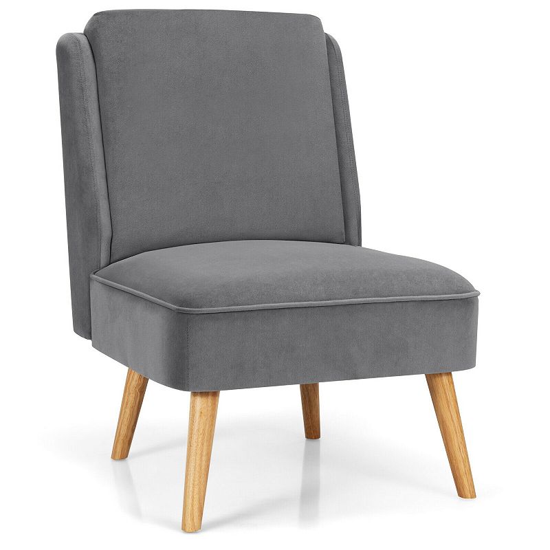 Velvet Accent Armless Side Chair with Rubber Wood Legs for Bedroom