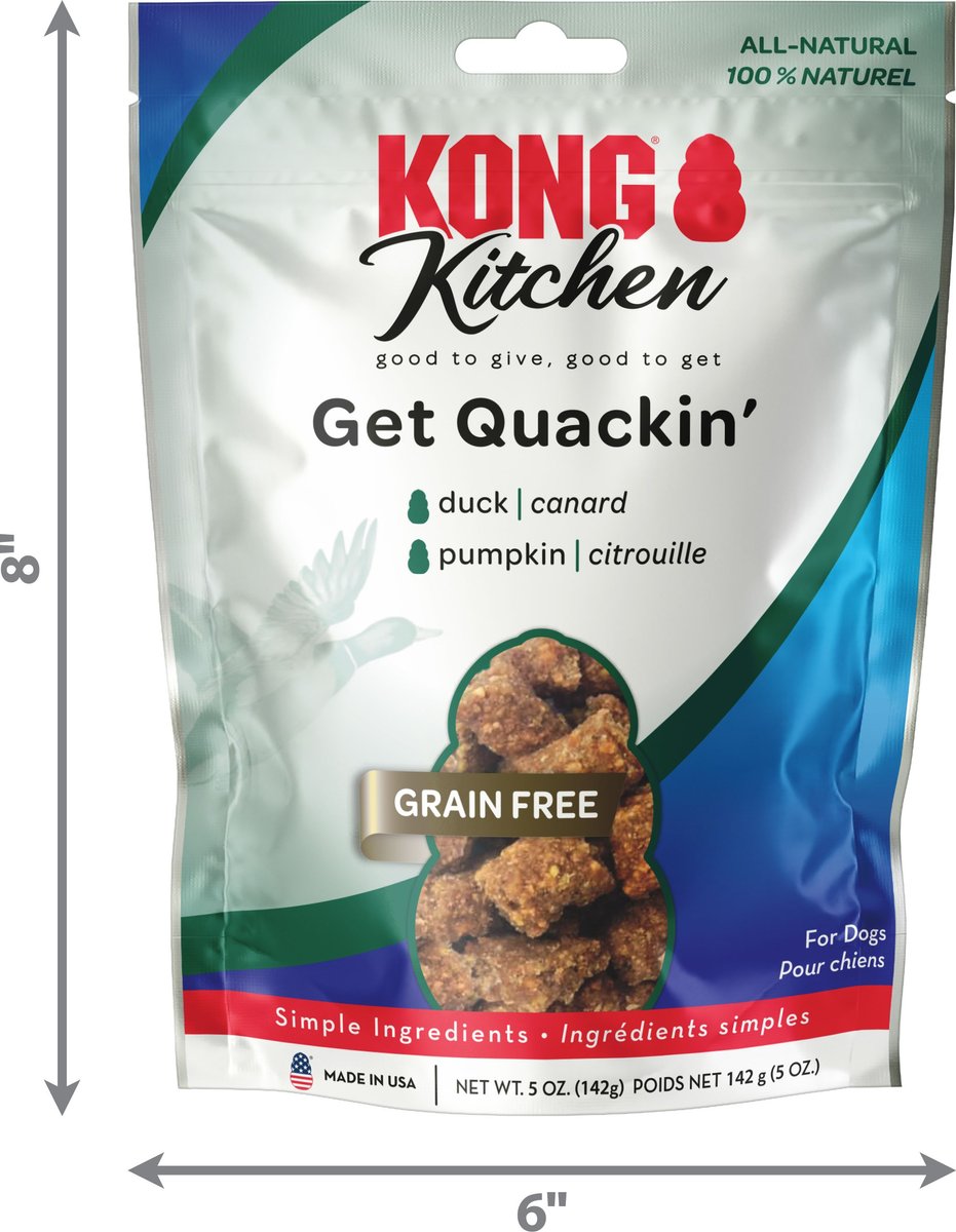 KONG Kitchen Get Quackin' Grain-Free Duck Chewy Dog Treats， 5-oz bag