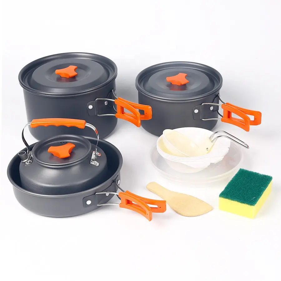 In Stock Outdoor portable camping cookware multifunctional non stick Outdoor Cooking Camping Cook Set