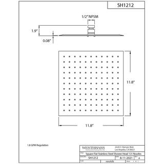 Westbrass 1-Pattern 12 in. Wall Mount Rain Fixed Shower Head in Matte Black SHS1212-62