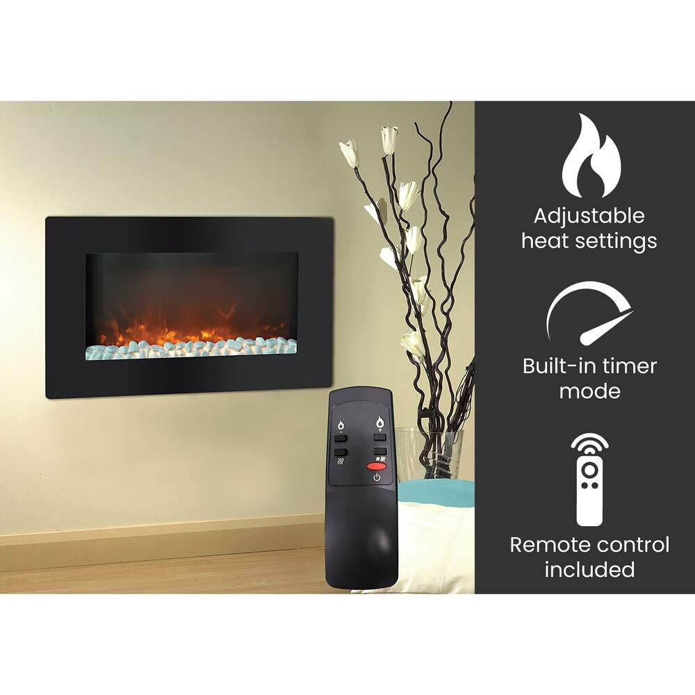 Hanover Fireside 30 In. Wall Mount Electronic Fireplace with Flat Panel and Crystal Rocks