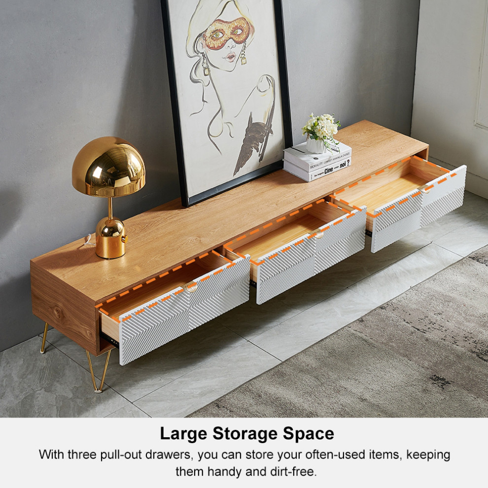 Modern Nordic Wooden TV Stand Fluted Design White  ampGold with 3 Drawer   Midcentury   Entertainment Centers And Tv Stands   by Homary International Limited  Houzz