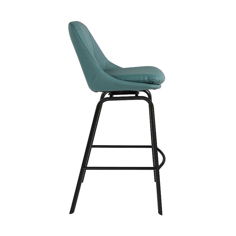 Ayn 30 Inch Modern Bar Stool， Vegan Faux Leather， Swivel， Metal， Blue