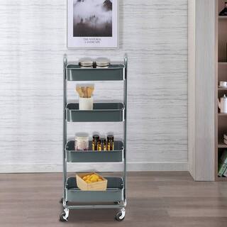 Huluwat 4-Tier Metal 4-Wheeled Shelves Storage Utility Cart in Gray RY-G-USBO4513