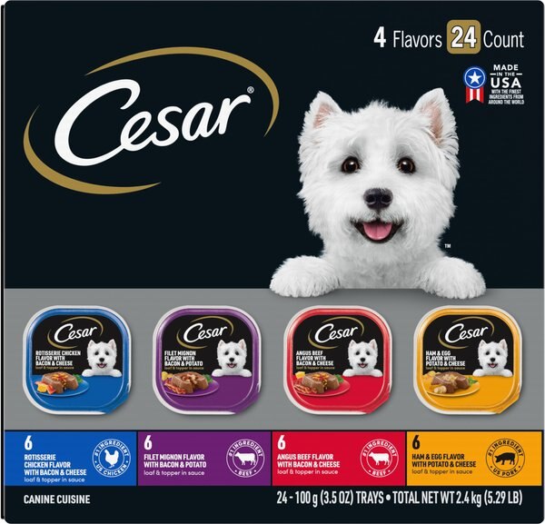 Cesar Loaf in Sauce Variety Pack Dog Food Trays， 3.5-oz， case of 24