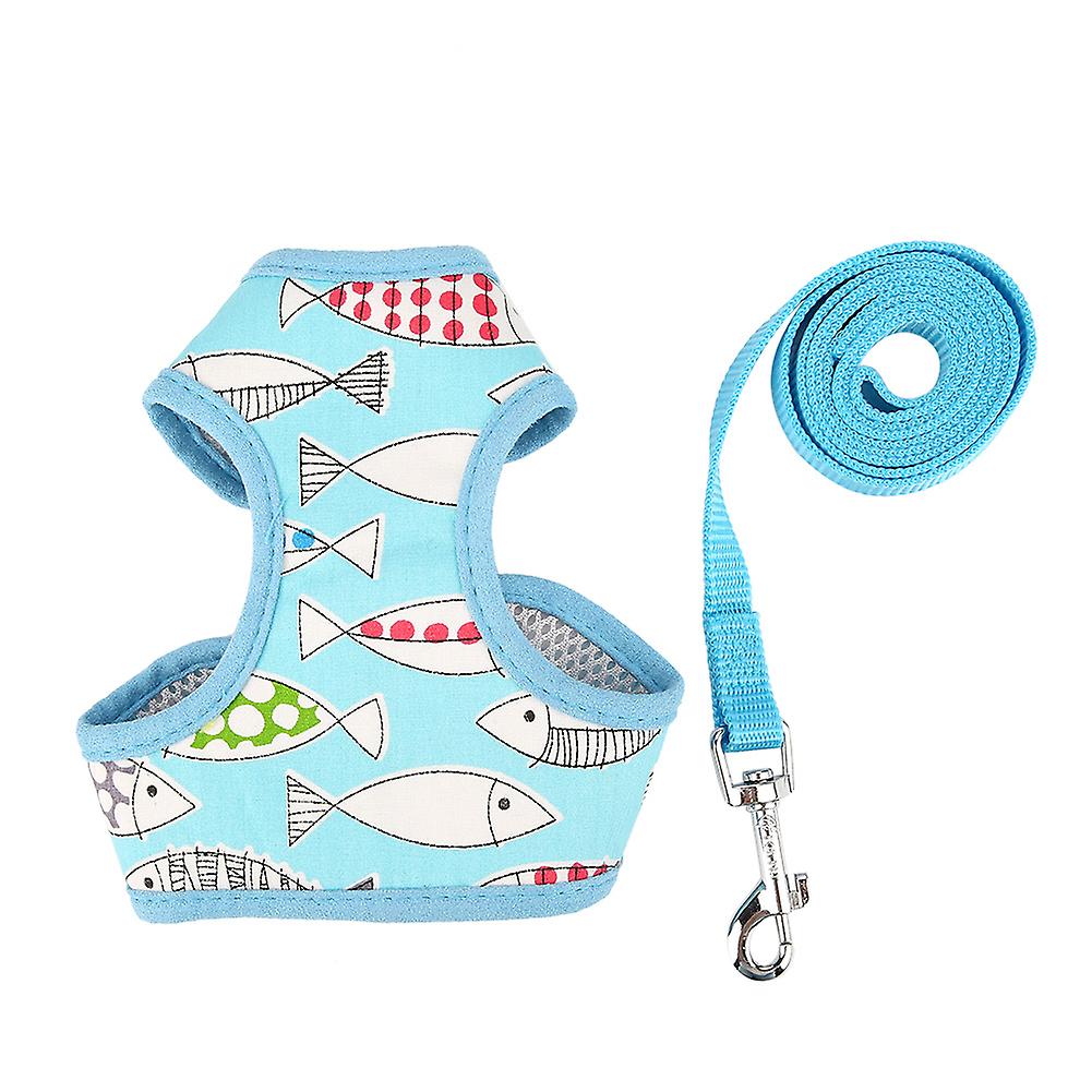 Comfortable Breathable Cute Cartoon Vest Pattern Dog Pet Harness Pet Clothes(Blue， S)