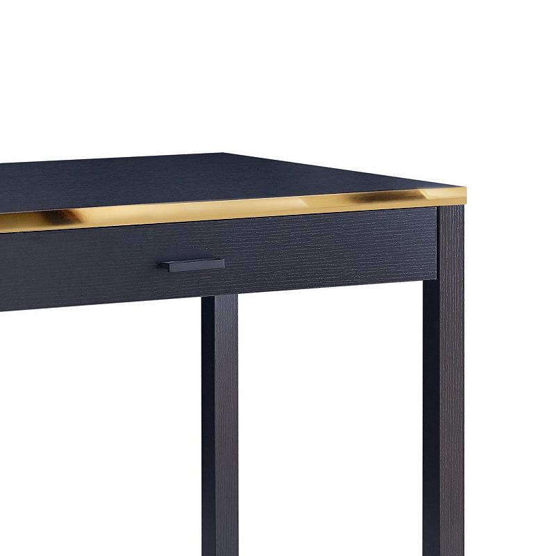 2 Drawer Rectangular Desk with 2 Open Shelves， Black and Gold