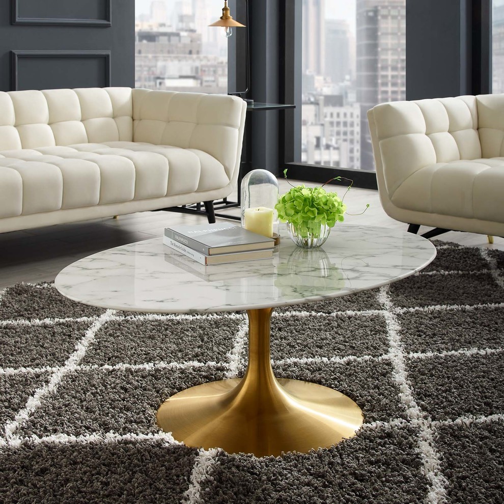 Modern Deco Living Coffee Table  Metal Steel Artificial Marble  Gold White   Midcentury   Coffee Tables   by House Bound  Houzz