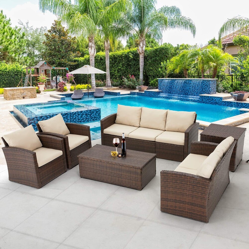 AECOJOY 7 Pieces Patio Sectional Sofa Outdoor Wicker Furniture Set