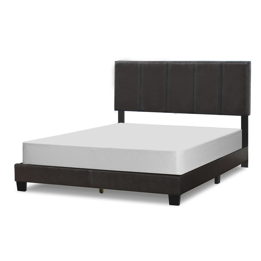 Arty Black Brown Faux Leather Bed with Line Stitch Tufting