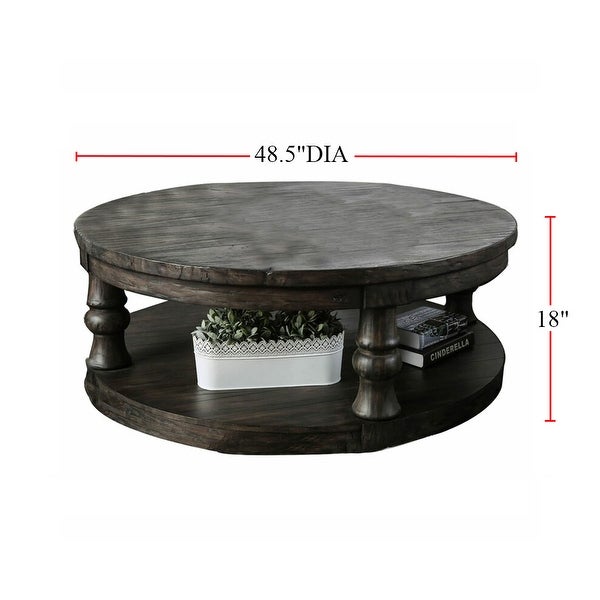 Wooden Round Coffee Table With Open Shelf