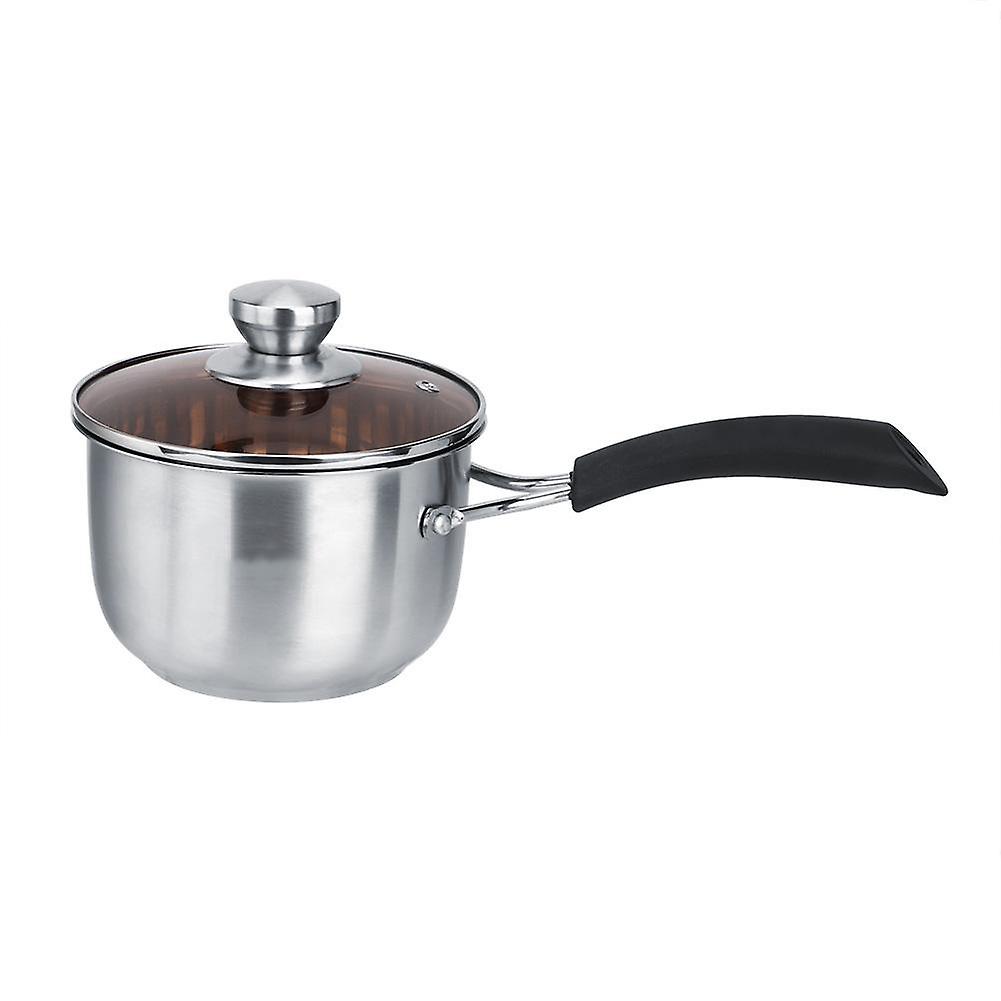 Household Kitchen Stainless Steel Heat Insulation Handle Soup Noddles Pot with Glass Lid (16cm)