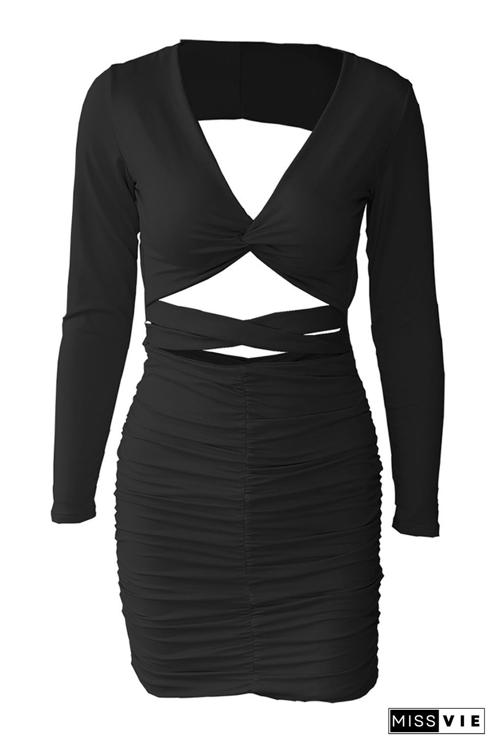 Backless V Neck Wrap Bust Hollow Out Bodycon Dress