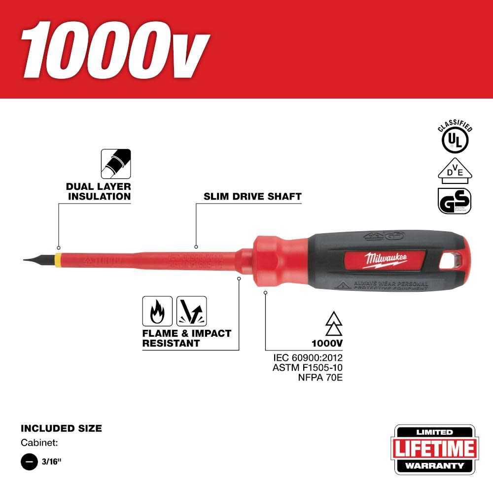 MW 3/16 in. Cabinet 4 in. 1000V Insulated Screwdriver 48-22-2231 from MW