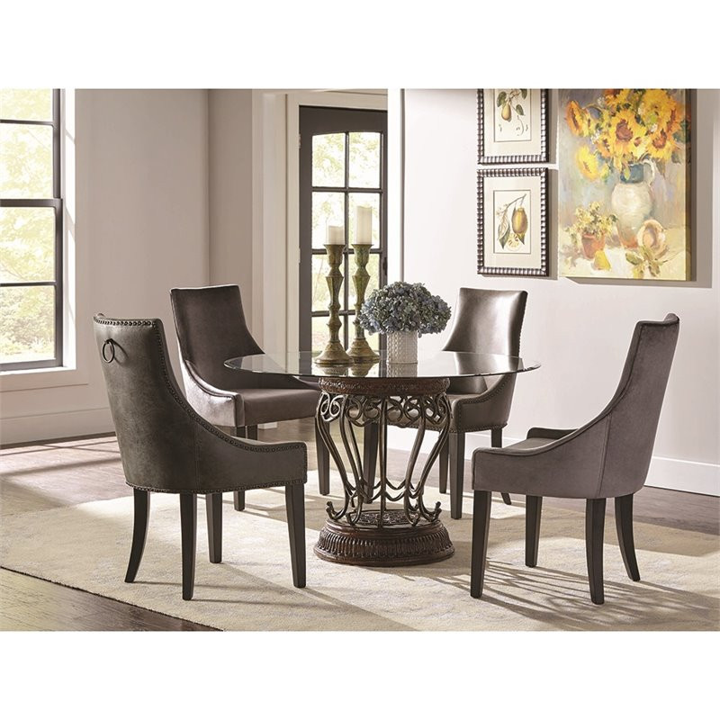 Phelps Upholstered Velvet Demi Wing Chairs in Gray   Transitional   Dining Chairs   by Homesquare  Houzz