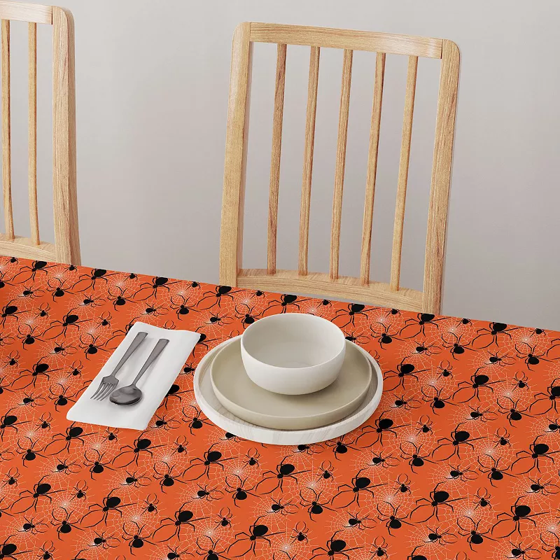 Square Tablecloth， 100% Polyester， 54x54， Halloween Spiders Web