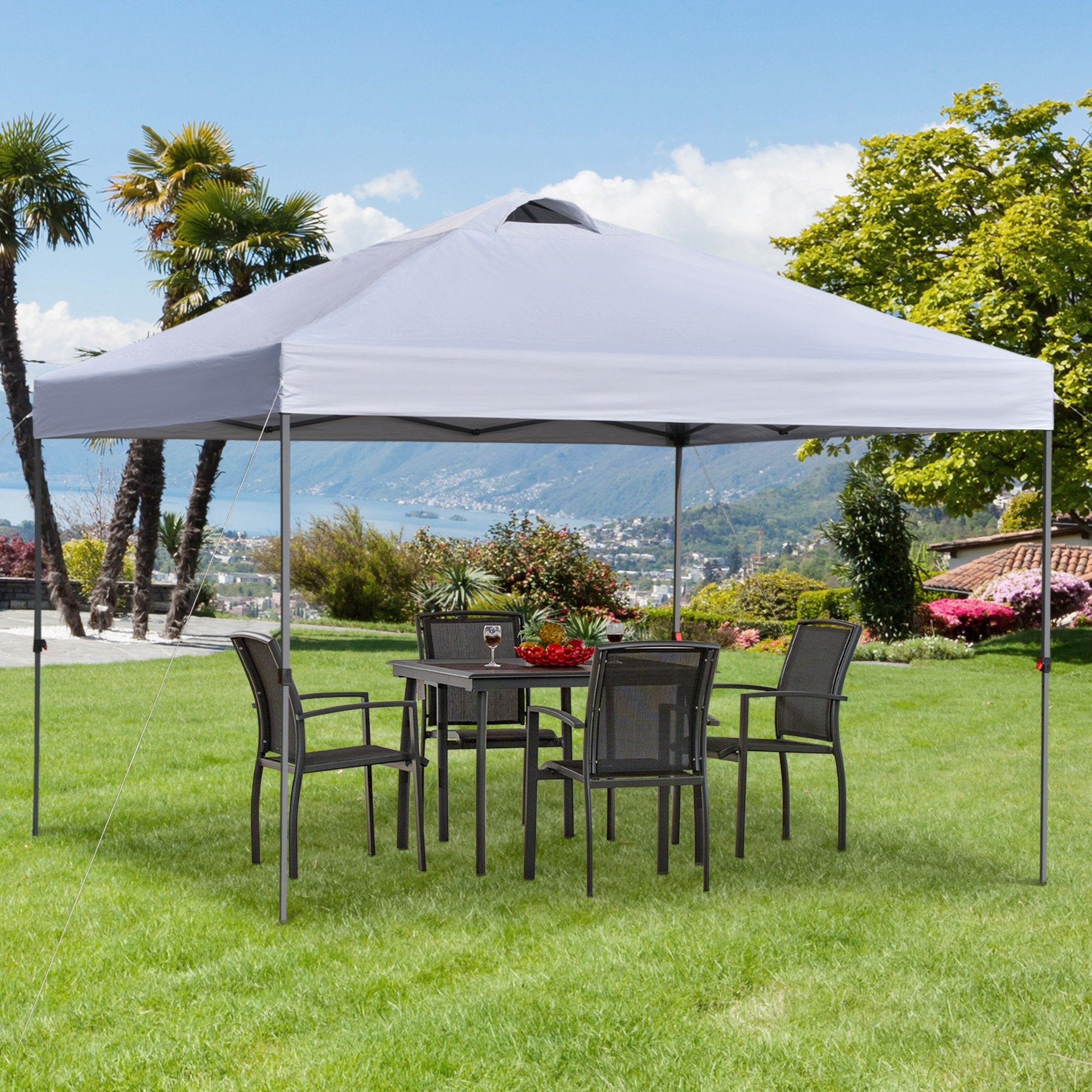 Outsunny 10' x 10' Outdoor Pop-Up Party Tent Canopy with Airy Top Vent, White