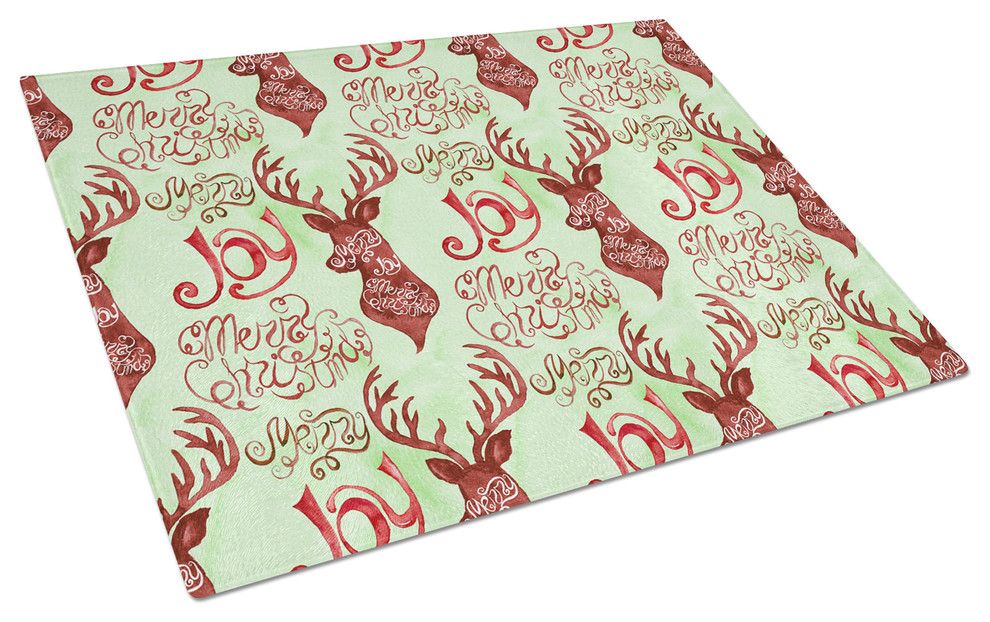 Merry Christmas Joy Reindeer Glass Cutting Board  Large   Rustic   Cutting Boards   by the store  Houzz