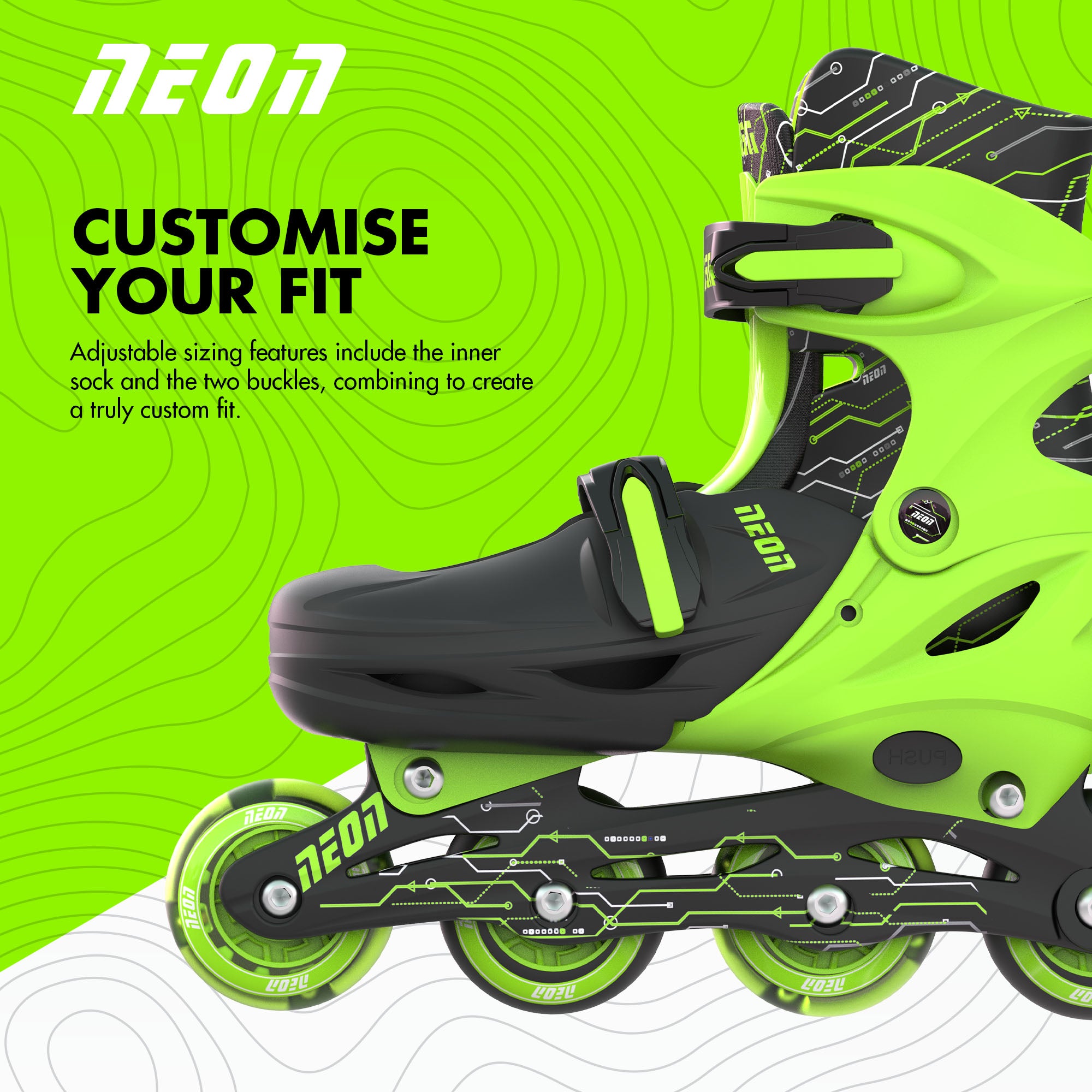 Neon Combo 2-in-1 Child Skates Inline and Quad - Unisex, Size 12-2 Adjustable, One Pair, Green