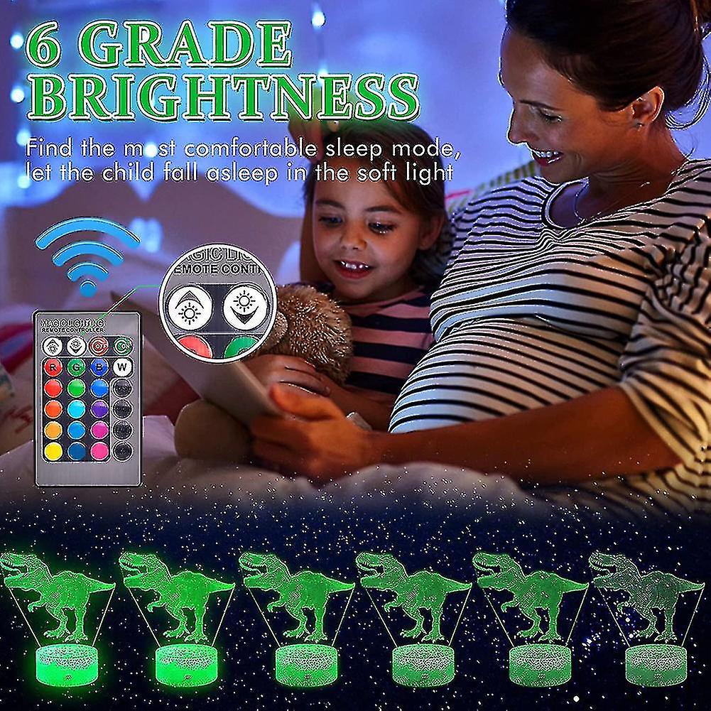 3d Night Light For Kids With Remote and Smart Press T Rex Bedside Lamp