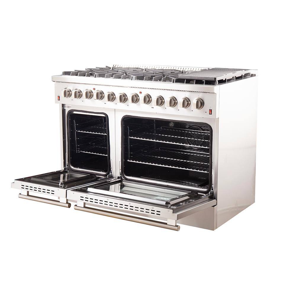 Forno Galiano 48 in. Freestanding Pro Gas Range with 8 Sealed Burners and Double Electric 240-Volt Oven in Stainless Steel FFSGS6156-48