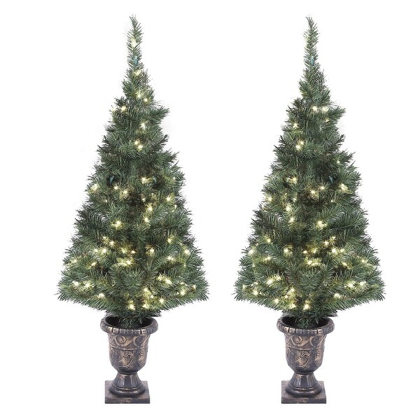 4Ft PreLit LED Artificial Pine Christmas Tree with Urn Pot (Set of 2)