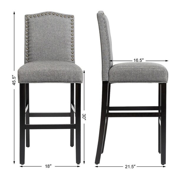 Set of 2 Counter Height Dining Side Barstools with Thick Cushion-Grey - 18 x 21.5 x 45.5 (L x D x H)