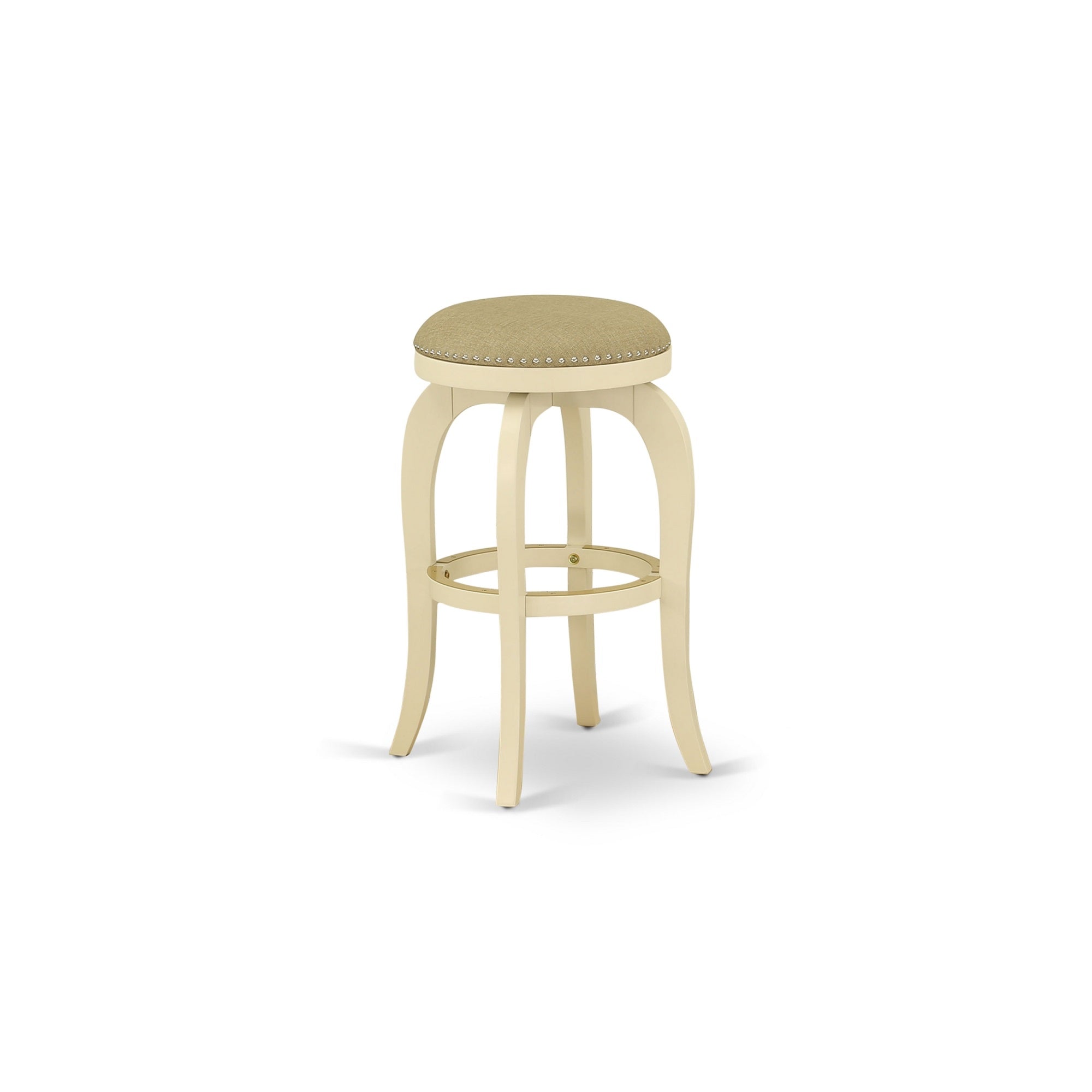 BFS030-202 Bedford Swivel Backless Barstool 30'' Seat Height With Linen White Leg And Pu Leather Sandalwood Color