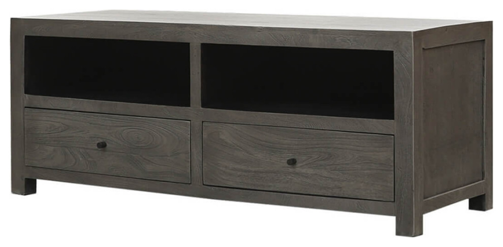 Tofino Rustic Solid Wood 2 Drawers Grey TV Bench Stand Media Cabinet   Transitional   Entertainment Centers And Tv Stands   by Sierra Living Concepts Inc  Houzz