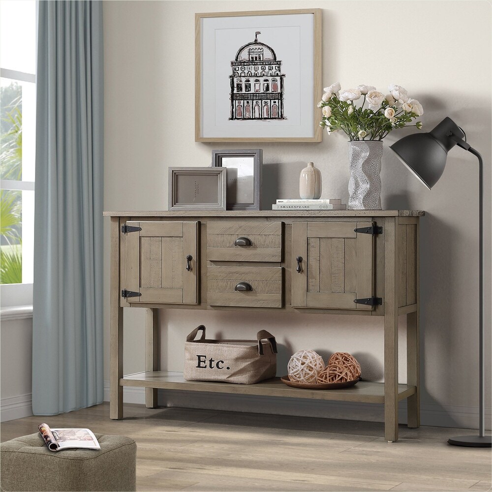 Retro Style Solid Wood Sideboard Console Table with 2 Drawers