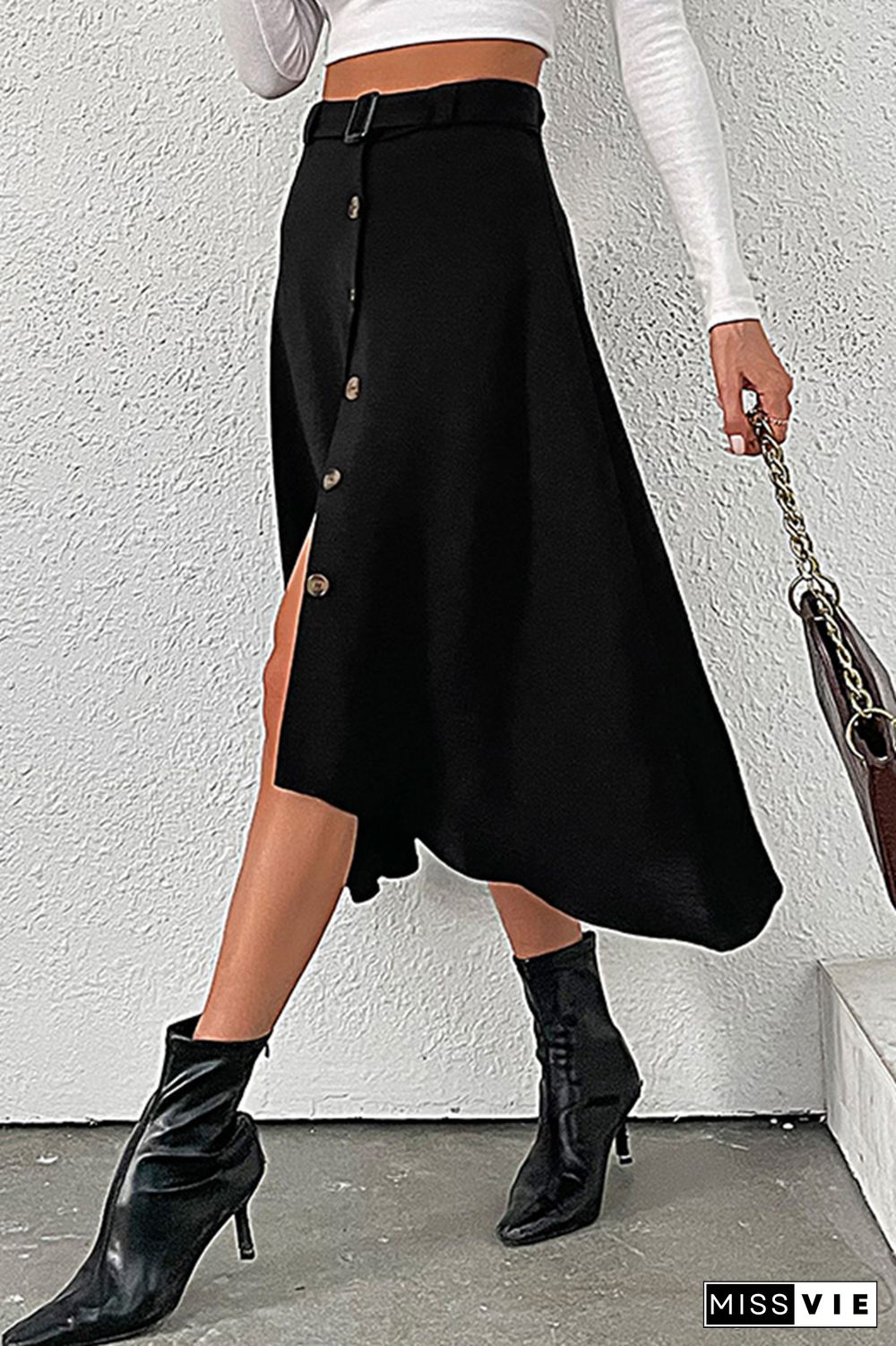 High Wasit Button Split Skirt Dress