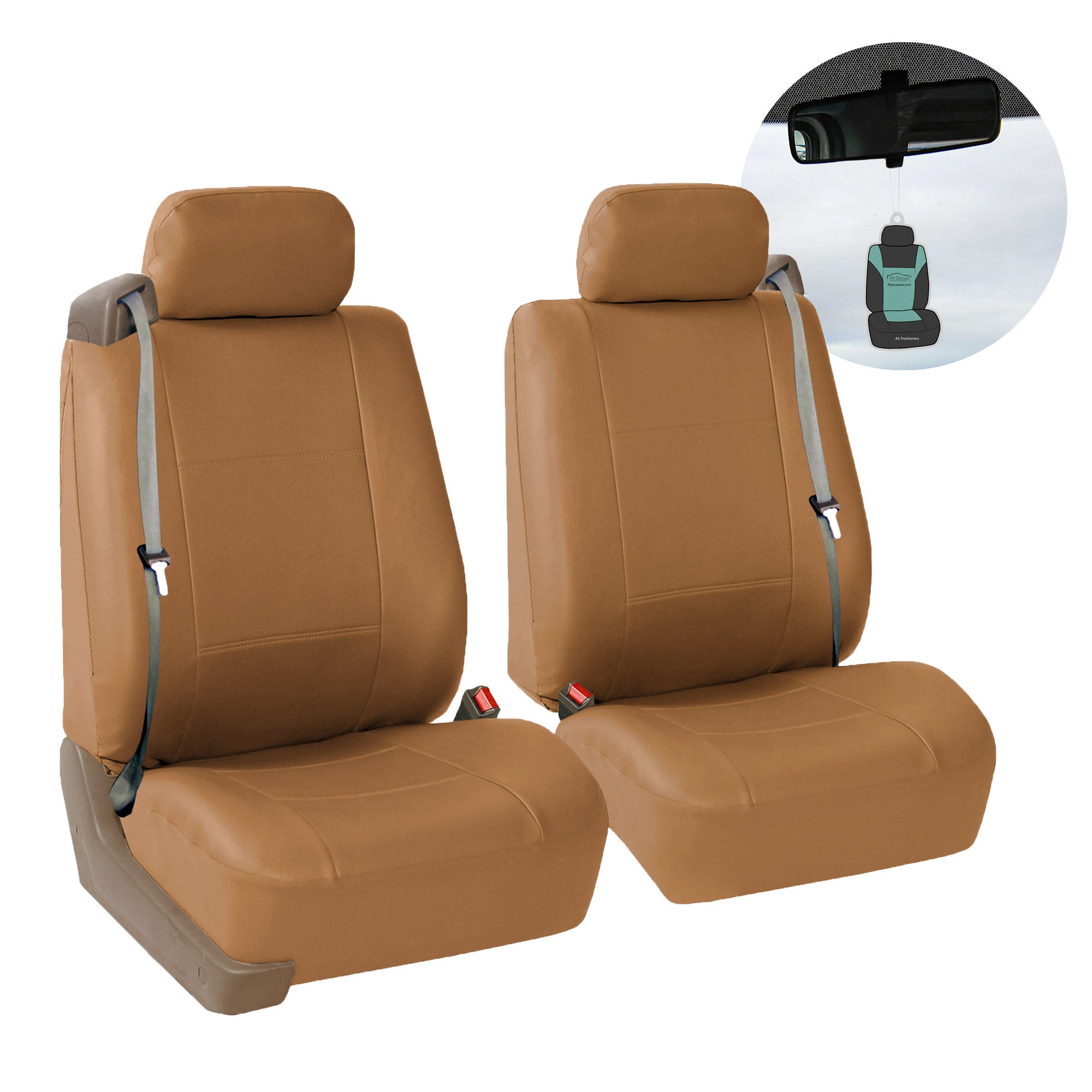 FH Group AFPU309TAN102 Tan Faux Leather Front Set Car Seat Covers with Air Freshener