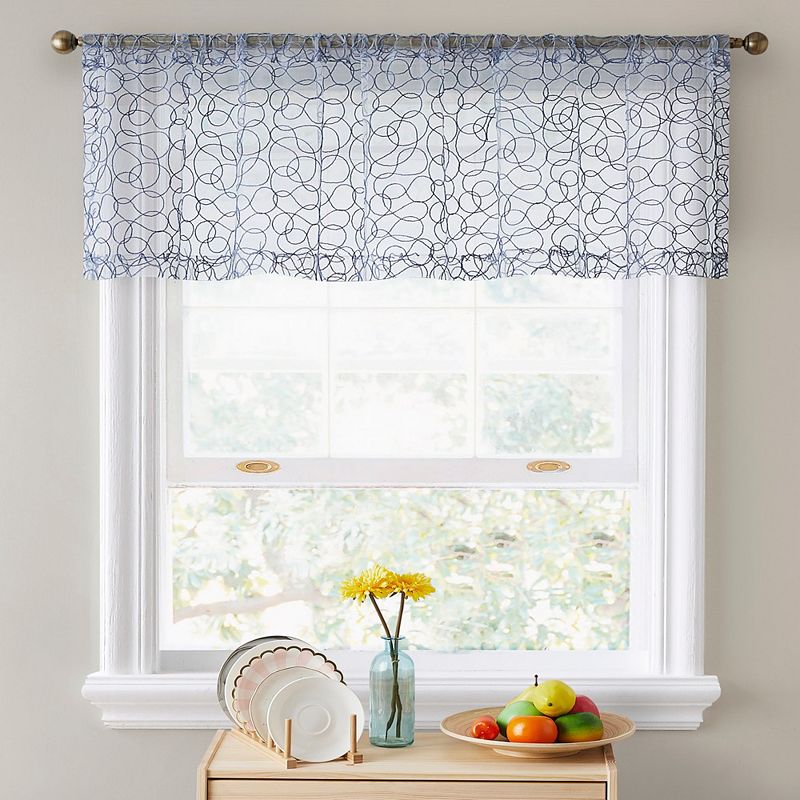 THD Francine Embroidered Sheer Voile Window Curtain Rod Pocket Valance