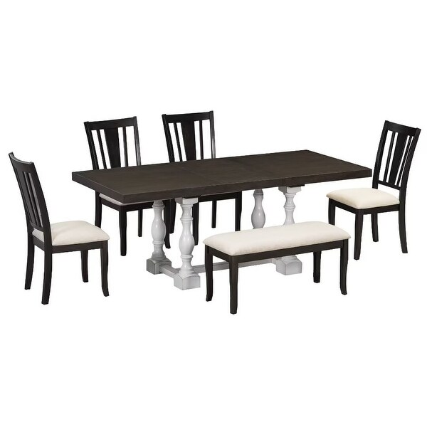 Extendable Dining Table Set with Removable Leaf，Padded Chairs and Bench